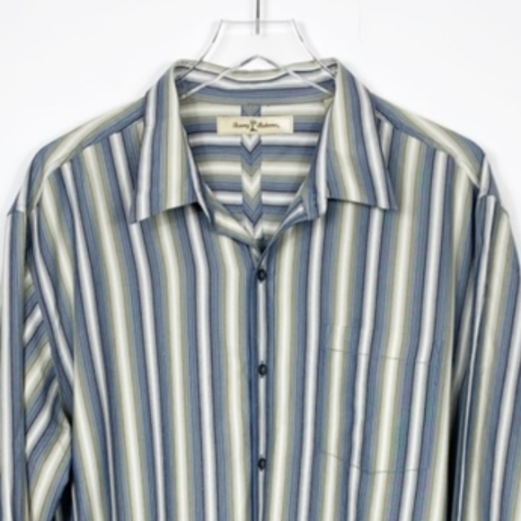 Tommy Bahama 100% Silk Striped Button Down Shirt - Picture 2 of 8